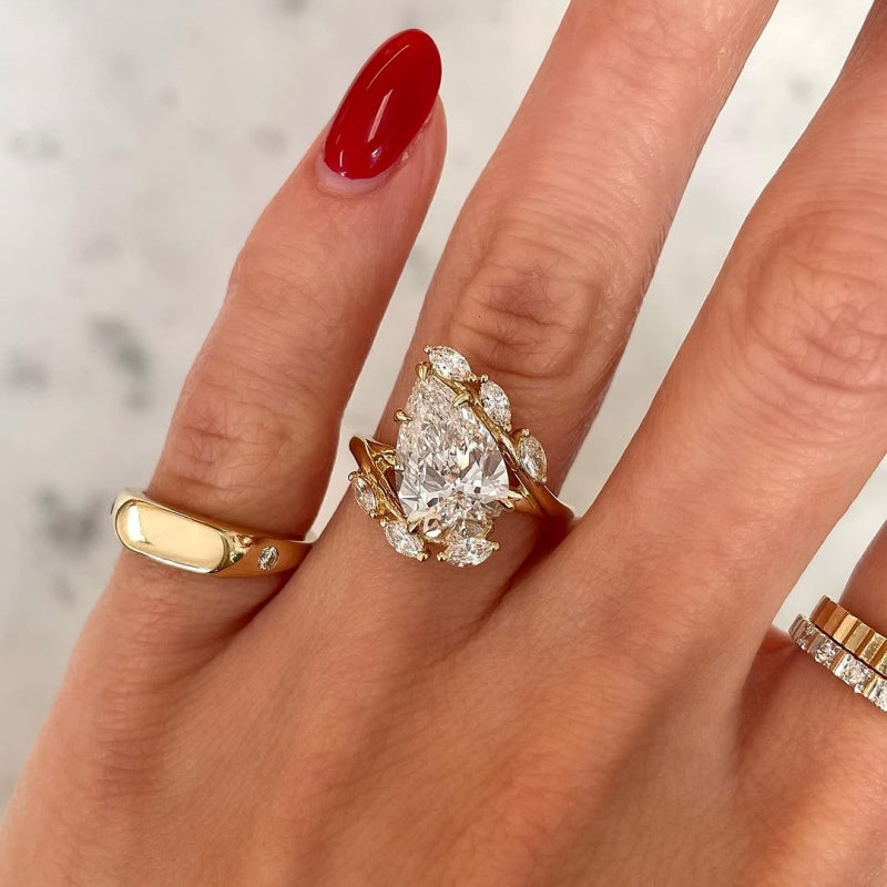 Jzora handmade 4ct gold pear cut grace fashion ring
