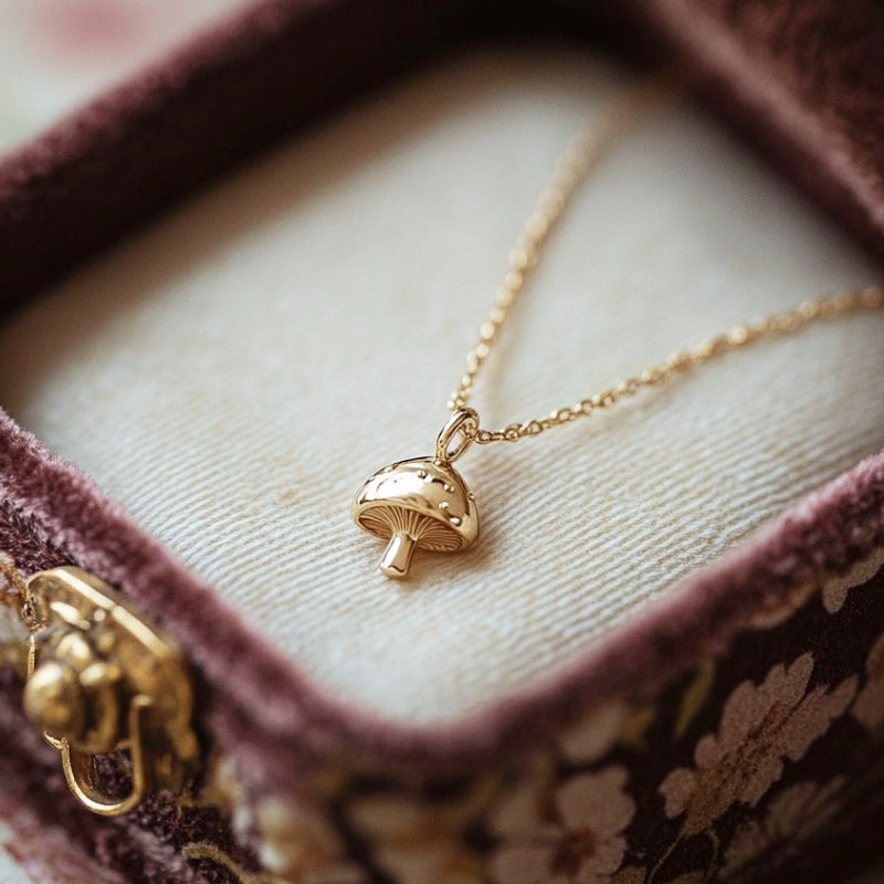 Jzora handmade mushroom pendant vintage & minimalist sterling silver necklace