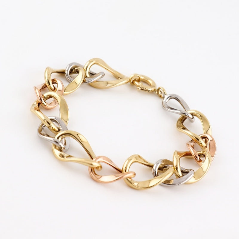 Jzora handmade elegant tri-color twisted link bracelet
