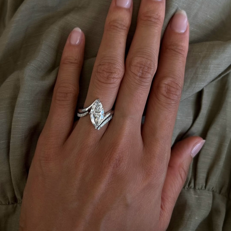 Jzora handmade marquise cut swirl sterling silver ring set