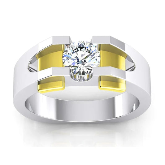 Jzora handmade 1ct round cut two tone solitaire Moissanite sterling silver men's ring