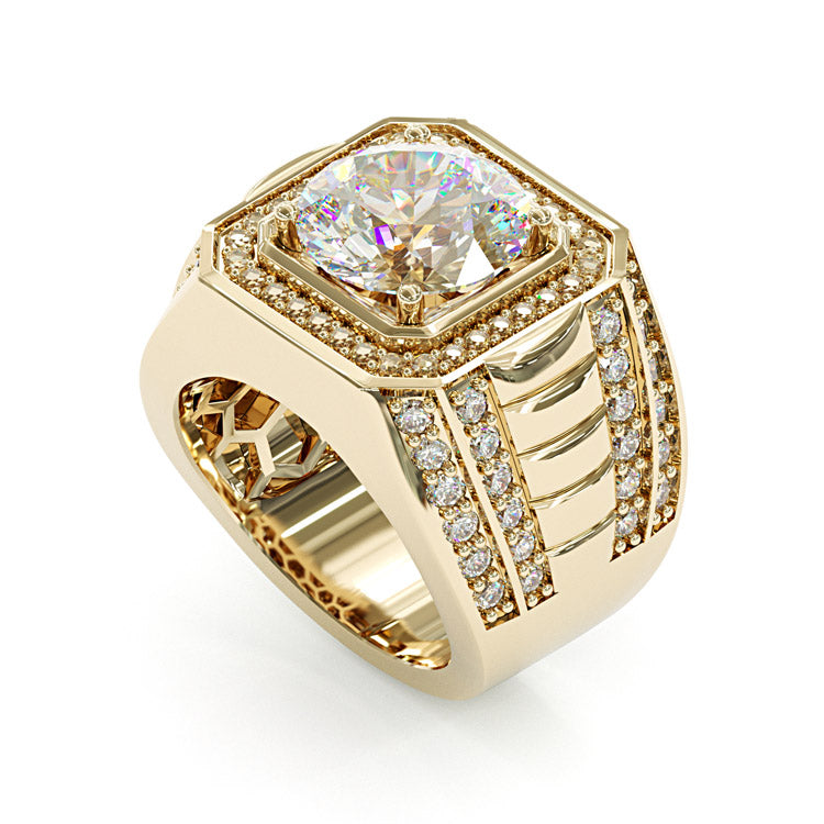 Jzora handmade 5ct round cut royal radiance men's sterling silver moissanite ring