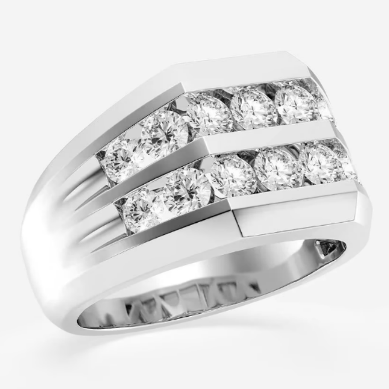 Jzora handmade 2ct double row channel set men's wedding band  ring