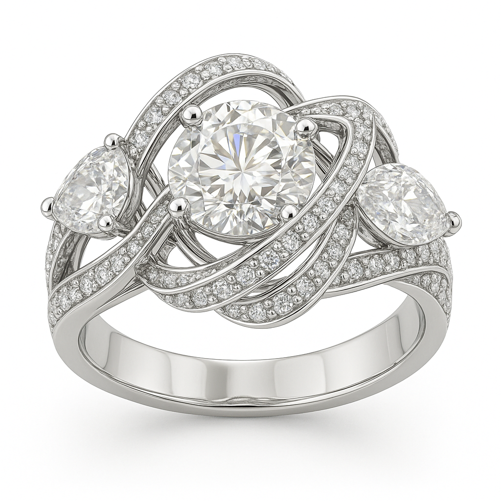 Jzora handmade triple stone infinity swirl sterling silver ring