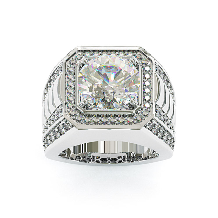 Jzora handmade 5ct round cut royal radiance men's sterling silver moissanite ring