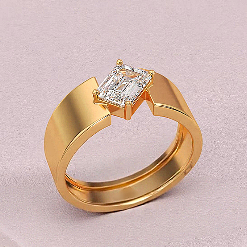 Jzora handmade minimalist emerald-cut solitaire men's ring