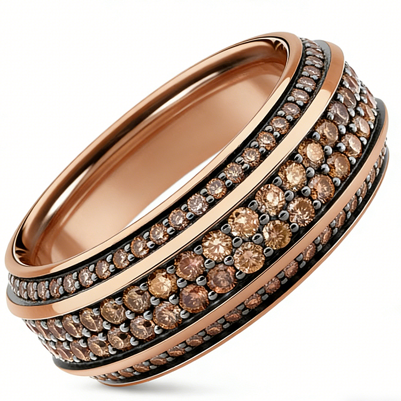 Jzora Handmade 18K Rose Gold Plated Full Pave Chocolate CZ Classic Men's Ring