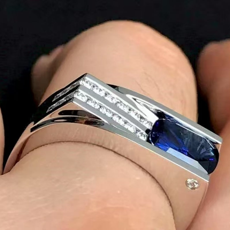 Jzora handmade vintage luxe royal bluefire bold men’s ring