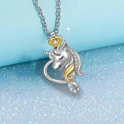 Jzora handmade cartoon crown unicorn sterling silver necklace