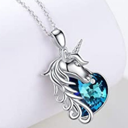 Jzora handmade cute heart cut unicorn sterling silver necklace