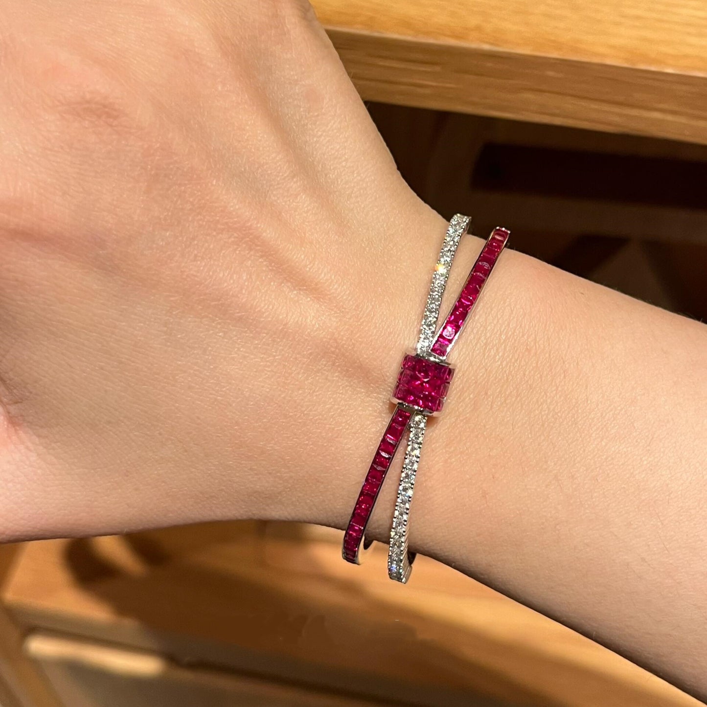 Jzora handmade luxury ruby CZ bangle tennis bracelet