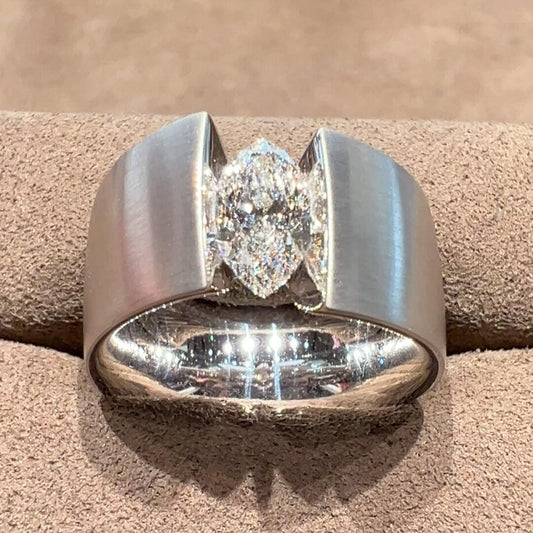 Jzora handmade marquise cut wide band sterling silver men's ring