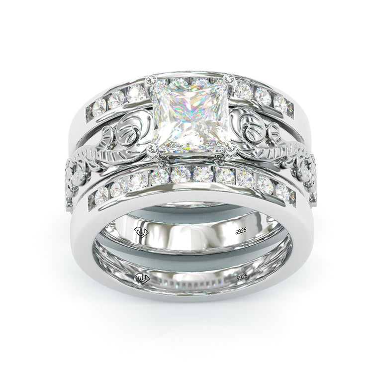 Jzora princess cut vintage style sterling silver wedding bridal ring set