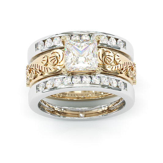 Jzora princess cut vintage style sterling silver wedding bridal ring set