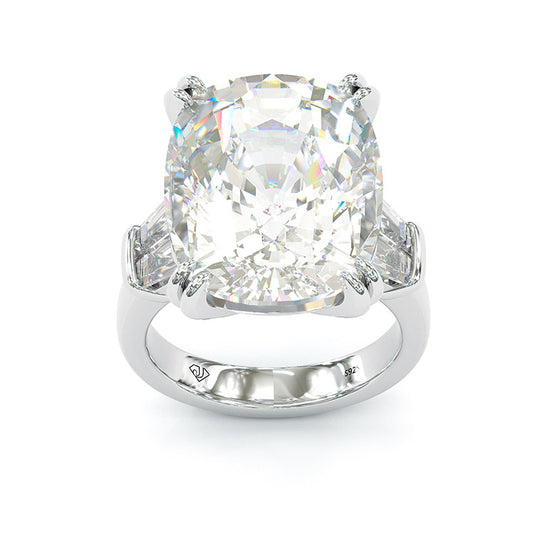 Jzora Handmade Created Cushion Cut Diamond Sterling Silver Engagement Ring