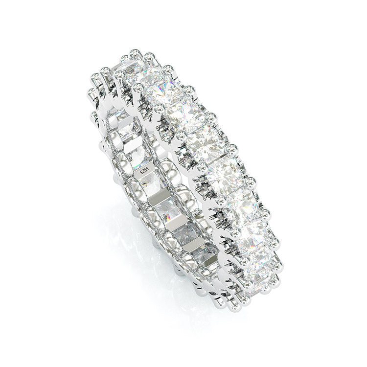Jzora Princess Cut Classic Diamond Sterling Silver Women's Band Eternity Wedding Ring