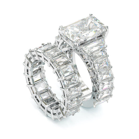 Jzora handmade created diamond radiant cut anniversary ring wedding ring bridal set