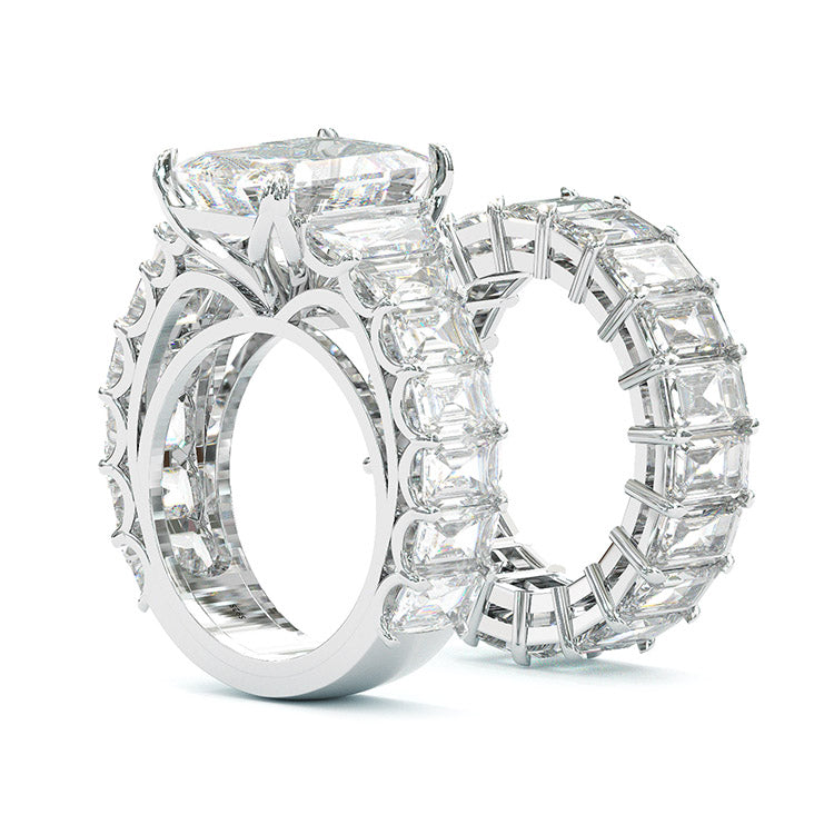 Jzora handmade radiant cut anniversary sterling silver wedding ring  bridal set