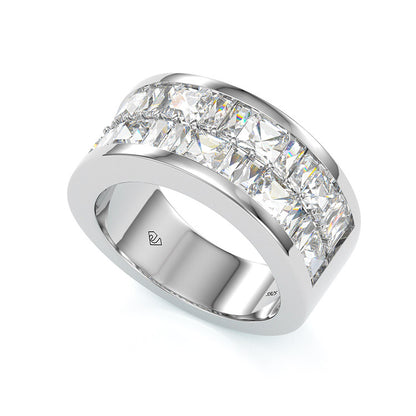 Jzora handmade radiant & emerald cut white diamond sterling silver wedding band