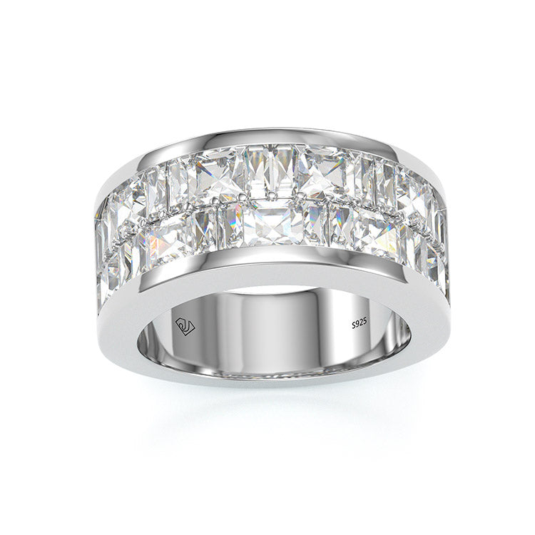 Jzora handmade radiant & emerald cut white diamond sterling silver wedding band