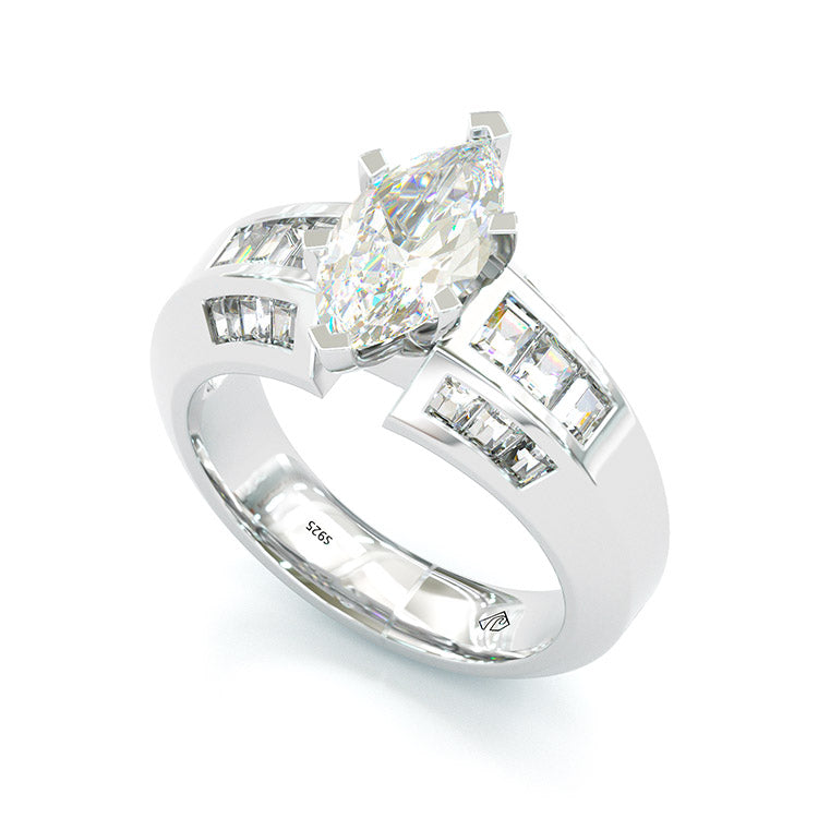 Jzora handmade marquise cut classic style sterling silver engagement ring