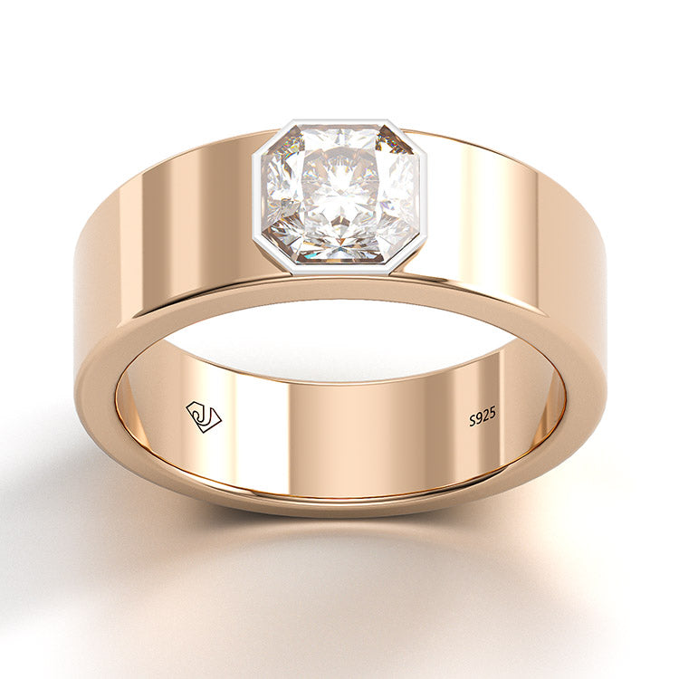 Jzora handmade asscher cut 1.75 ct diamond classic sterling silver men's band