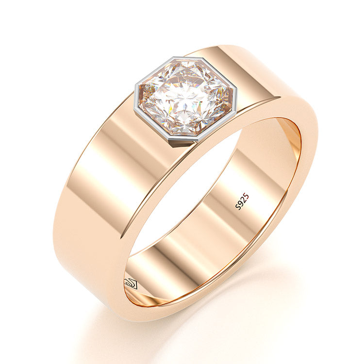 Jzora handmade asscher cut 1.75 ct diamond classic sterling silver men's band