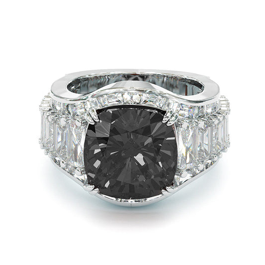 Jzora handmade cushion cut black diamond sterling silver vintage engagement ring