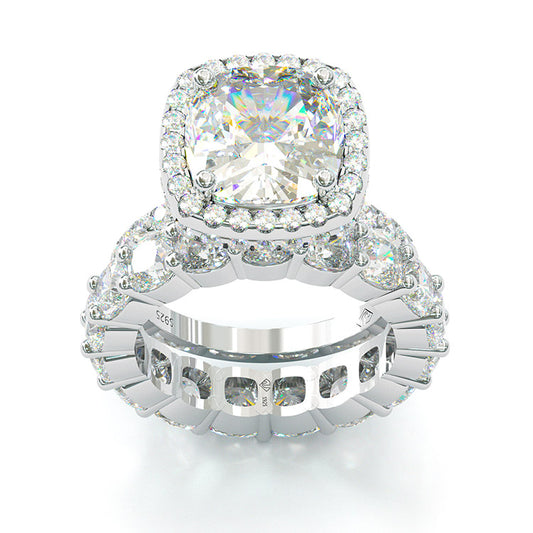Jzora cushion cut created diamond sterling silver bridal set wedding ring