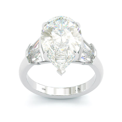 Jzora Handmade Vintage Pear Cut Sterling Silver Engagement Wedding Ring