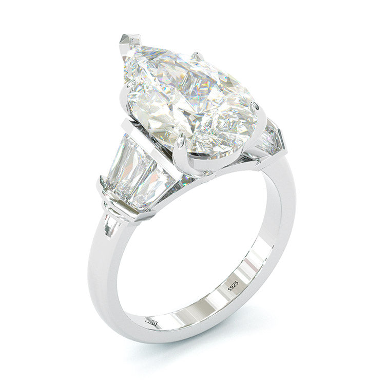 Jzora Handmade Vintage Pear Cut Sterling Silver Engagement Wedding Ring