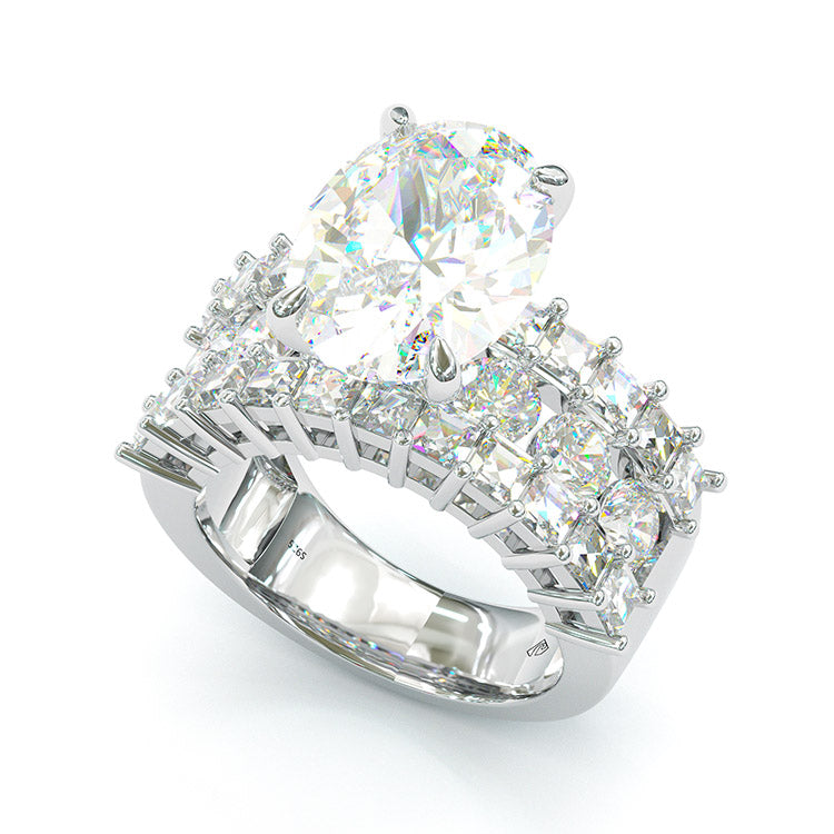 Jzora Oval Cut Handmade Diamond Sterling Silver Engagement Ring