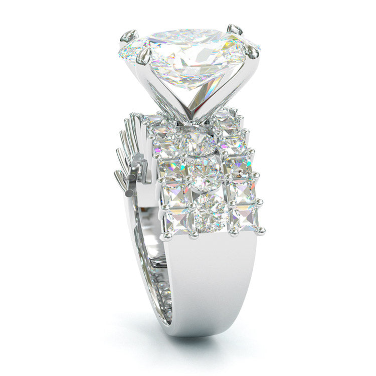 Jzora Oval Cut Handmade Diamond Sterling Silver  Engagement Ring