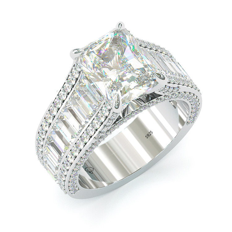 Jzora handmade emerald cut created diamond sterling silver engagement ring