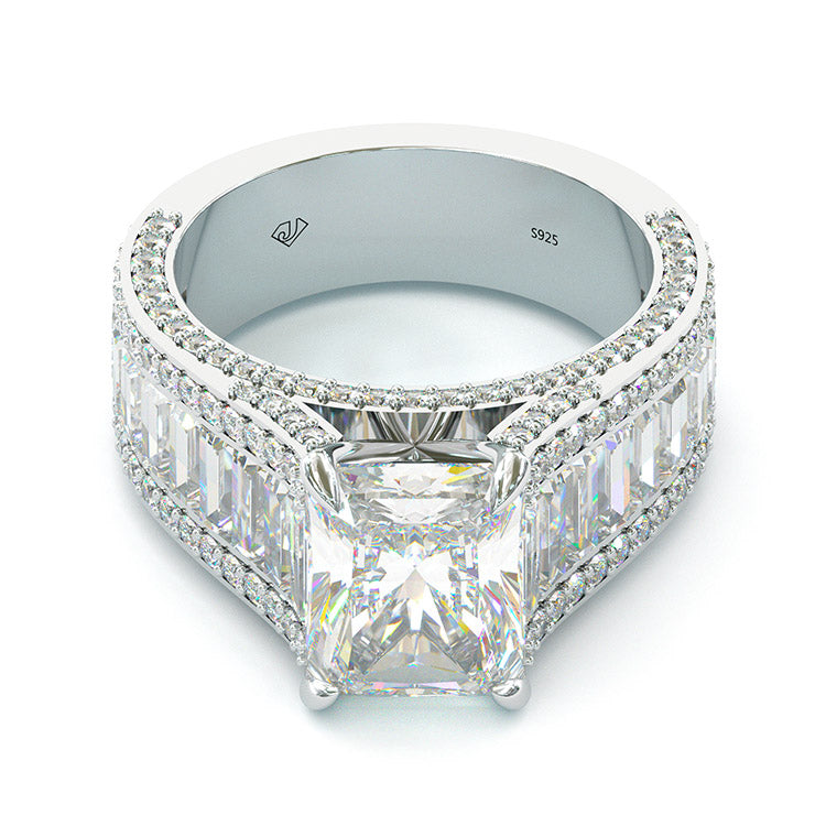 Jzora handmade emerald cut created diamond sterling silver engagement ring