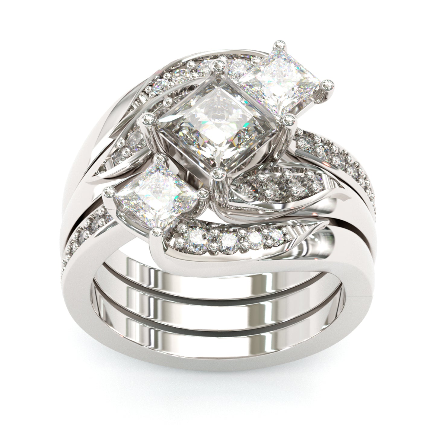 Jzora princess cut Gold vintage Engagement Wedding ring 3pcs Bridal Set