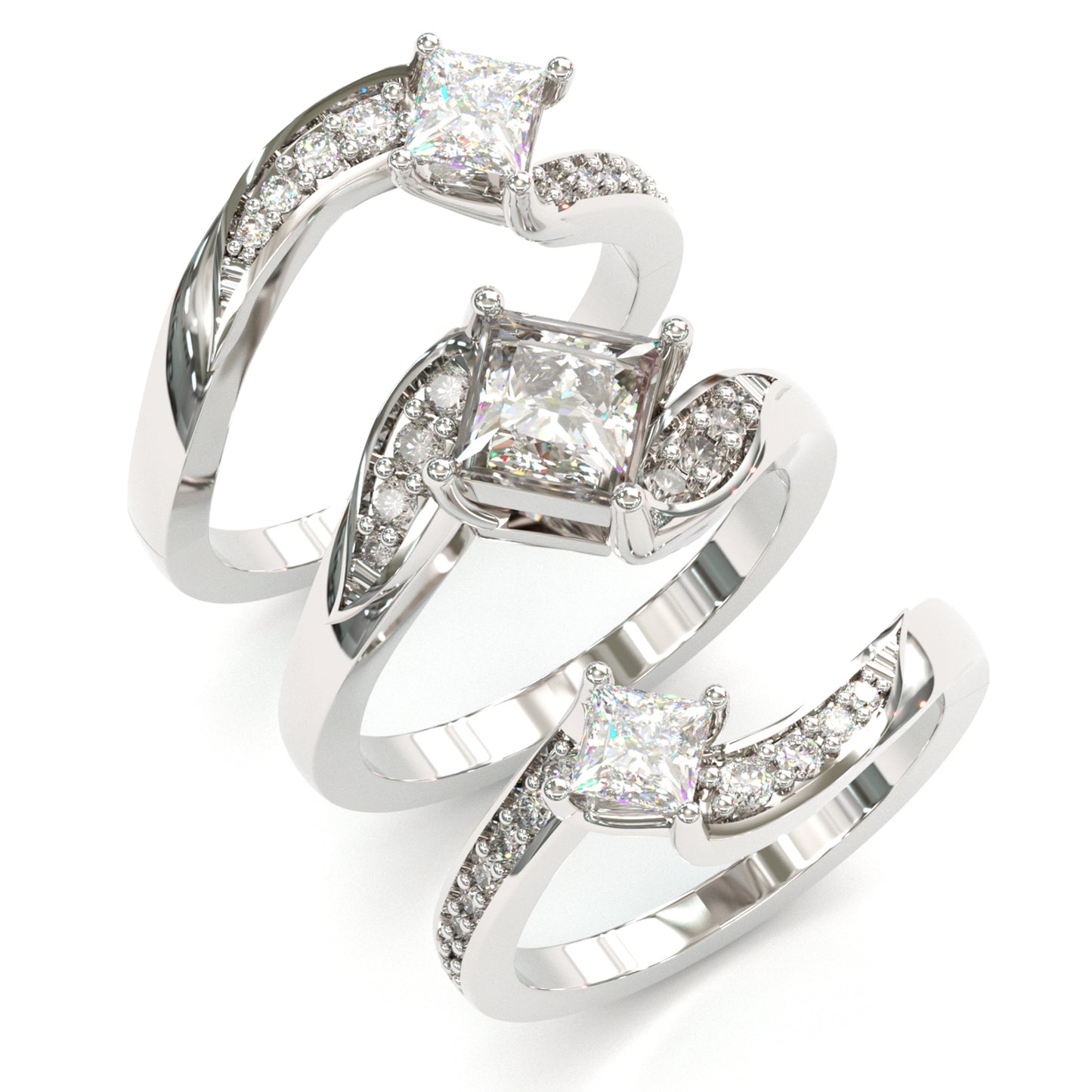 Jzora princess cut Gold vintage Engagement Wedding ring 3pcs Bridal Set