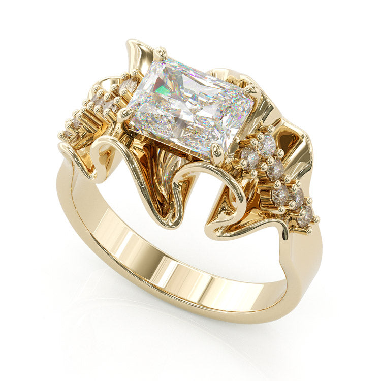 Jzora handmade gold 2ct radiant cut pleated sterling silver ring