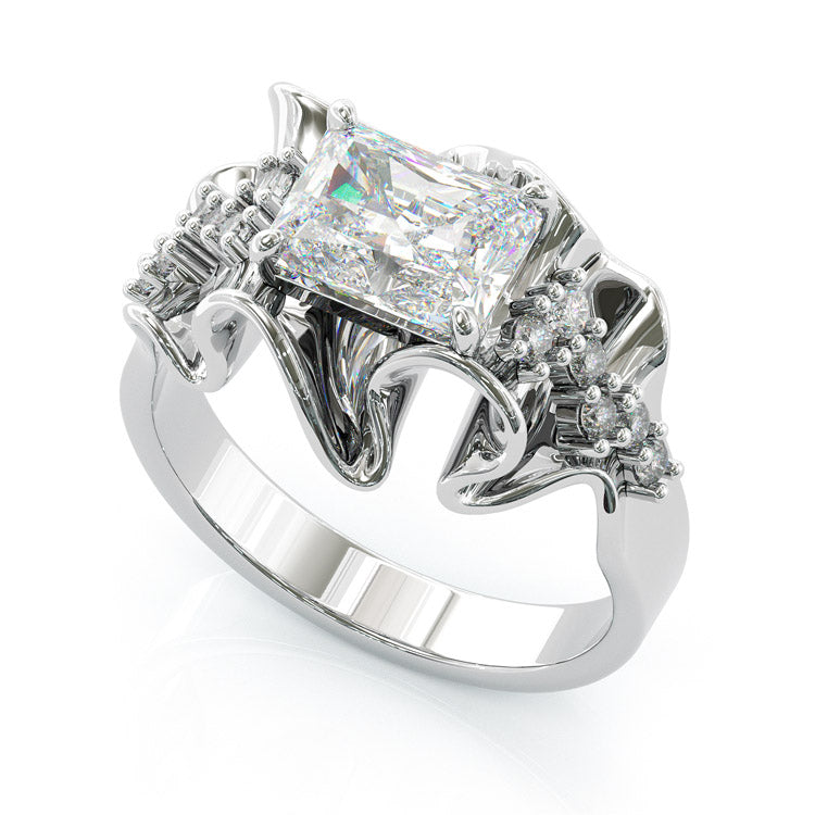 Jzora handmade gold 2ct radiant cut pleated sterling silver ring