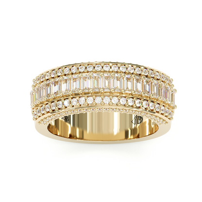 Jzora Handmade Gold Emerald Cut Sterling Silver Eternity Women's Band  Wedding Ring