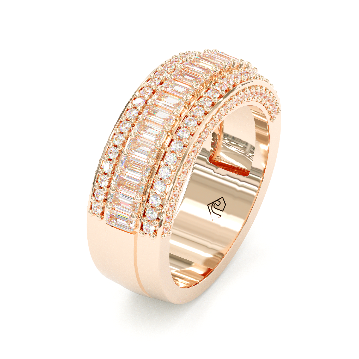 Jzora Handmade Rose Gold Emerald Cut Sterling Silver Eternity Women's Band  Wedding Ring