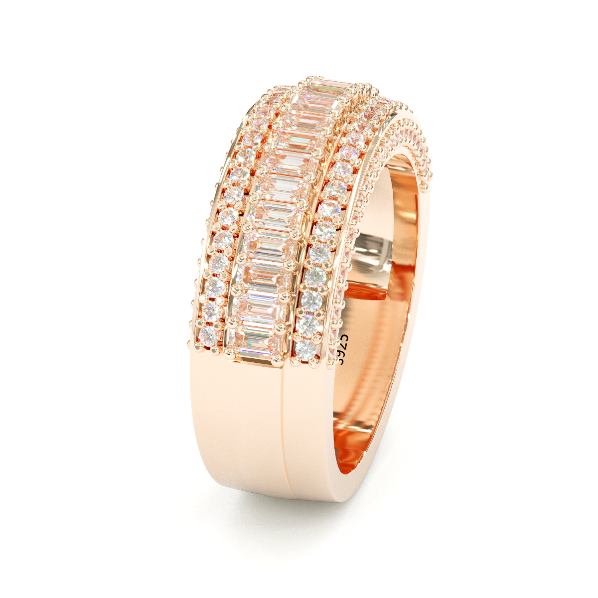 Jzora Handmade Rose Gold Emerald Cut Sterling Silver Eternity Women's Band  Wedding Ring