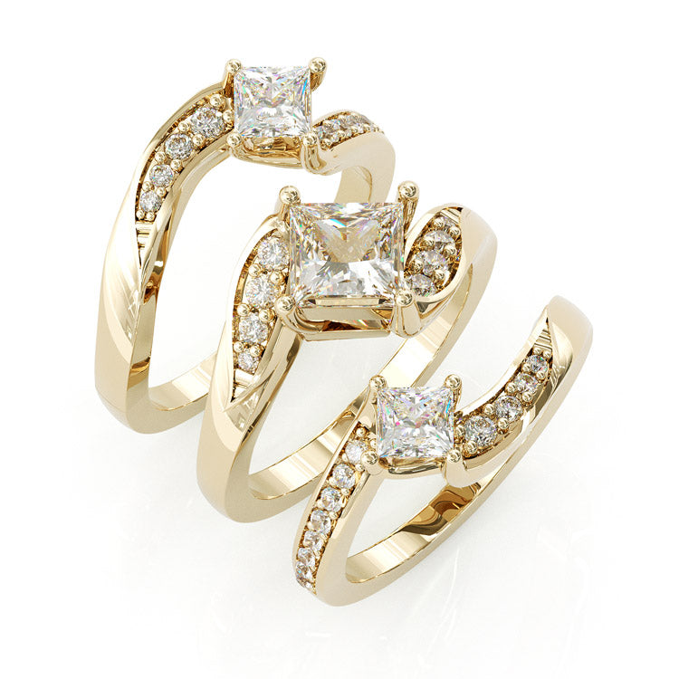 Jzora princess cut Gold vintage Engagement Wedding ring 3pcs Bridal Set