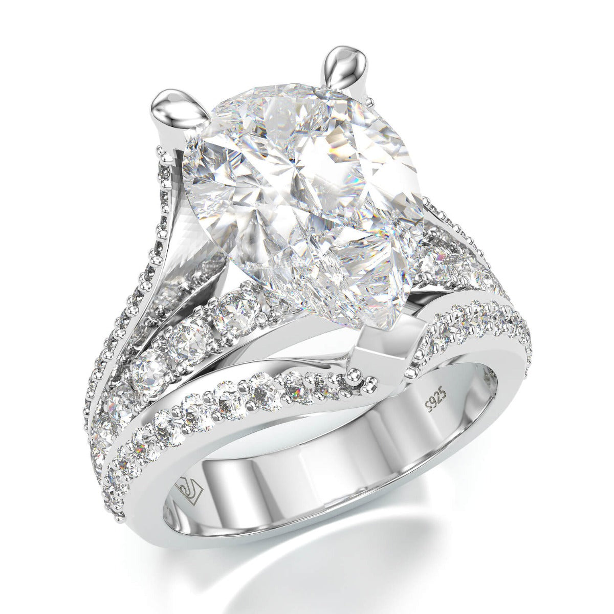 Jzora handmade pear cut created diamond sterling silver engagement ring