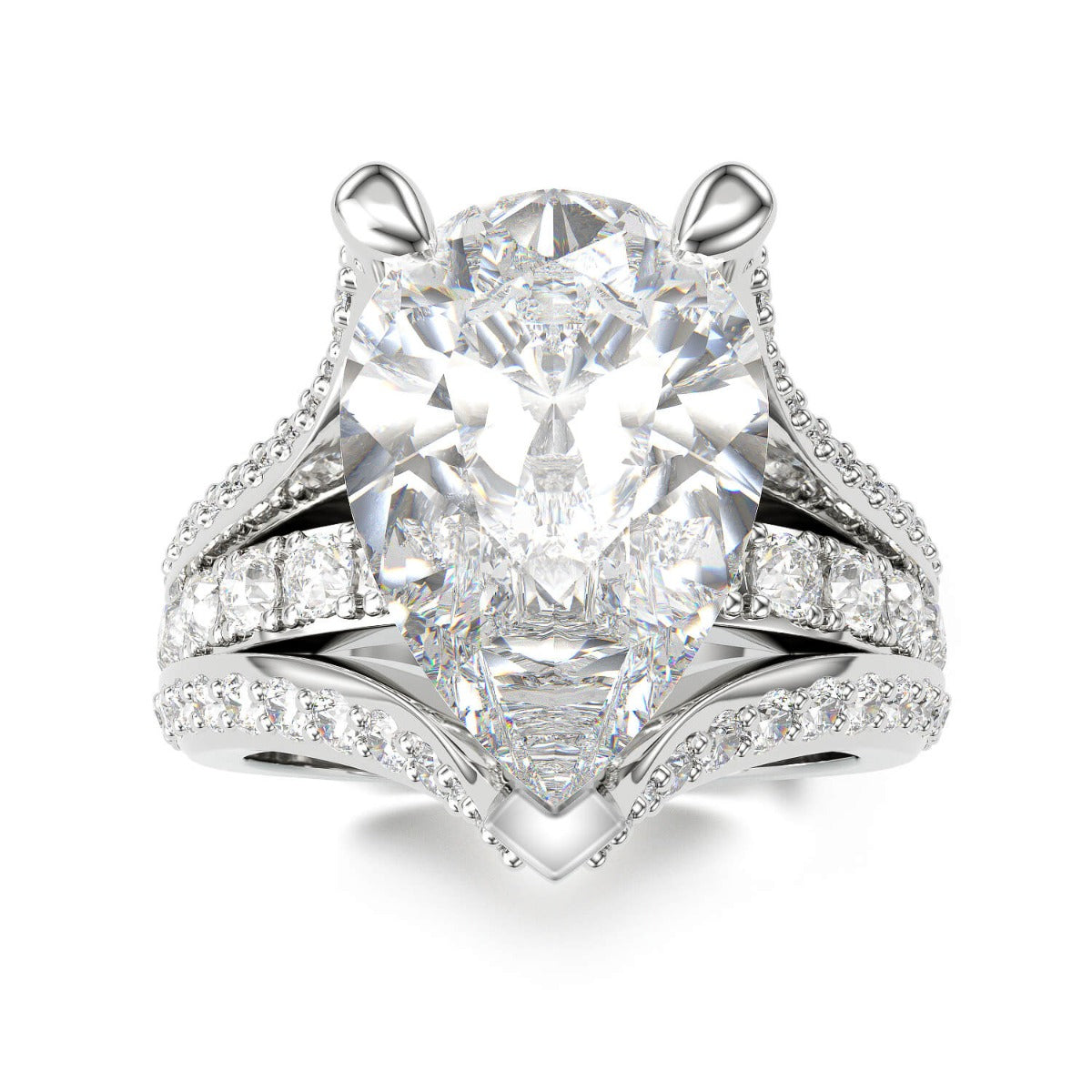 Jzora handmade pear cut created diamond sterling silver engagement ring