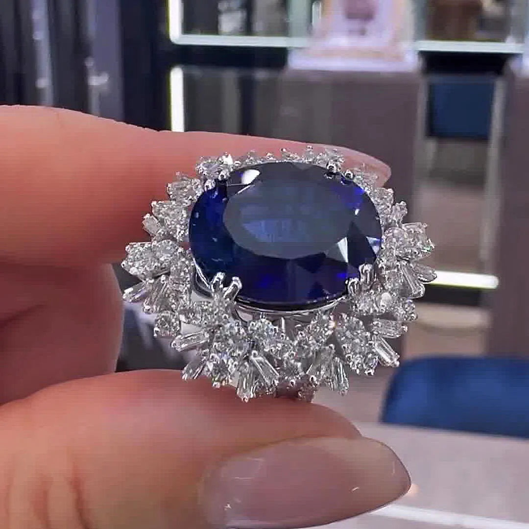 Jzora handmade 6.75ct sapphire oval cut engagement ring