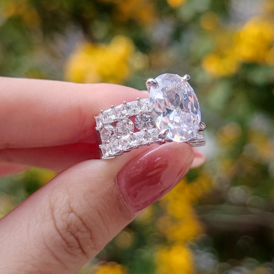 Jzora Oval Cut Handmade Diamond Sterling Silver Engagement Ring
