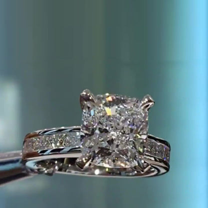 Jzora Classic Created Diamond Cushion cut Sterling Silver Engagement Ring