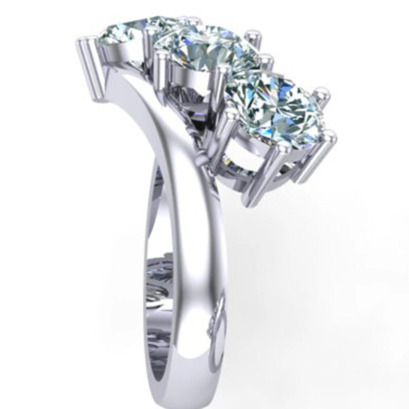 Jzora handmade three stone round cut moissanite sterling silver ring