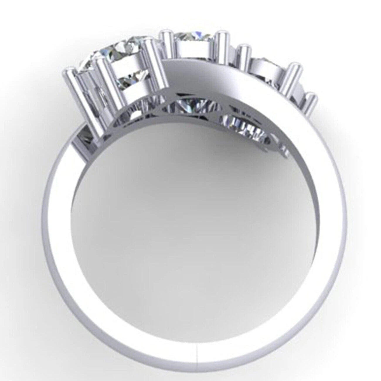 Jzora handmade three stone round cut moissanite sterling silver ring